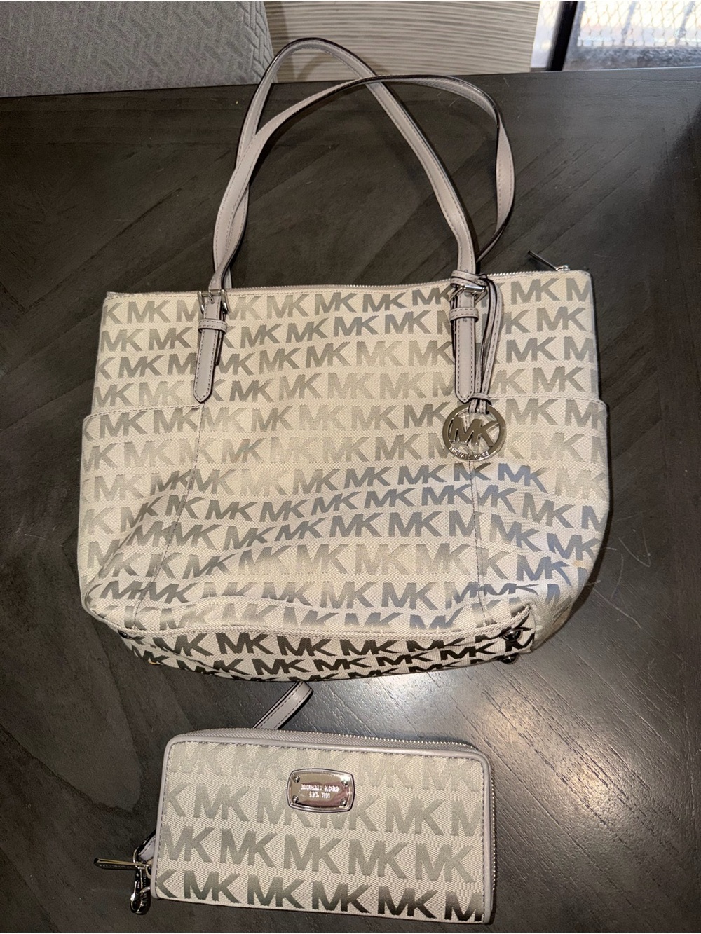 Michael Kors Gray MK Logo Tote with Matching Wallet